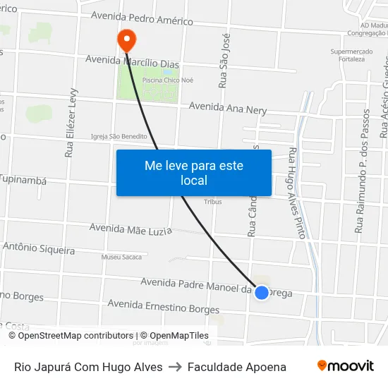 Rio Japurá Com Hugo Alves to Faculdade Apoena map