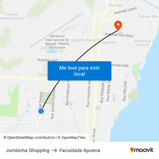 Jumbinha Shopping to Faculdade Apoena map