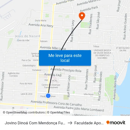 Jovino Dinoá Com Mendonça Furtado to Faculdade Apoena map