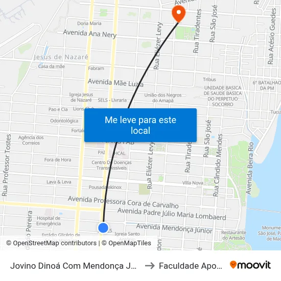 Jovino Dinoá Com Mendonça Júnior to Faculdade Apoena map