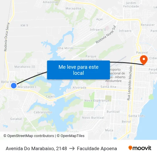 Avenida Do Marabaixo, 2148 to Faculdade Apoena map