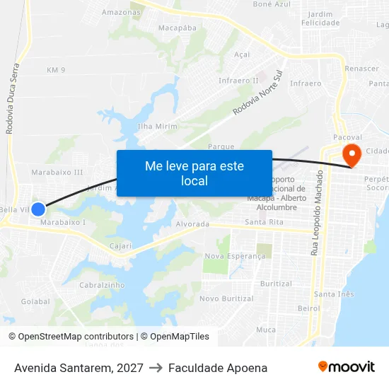 Avenida Santarem, 2027 to Faculdade Apoena map