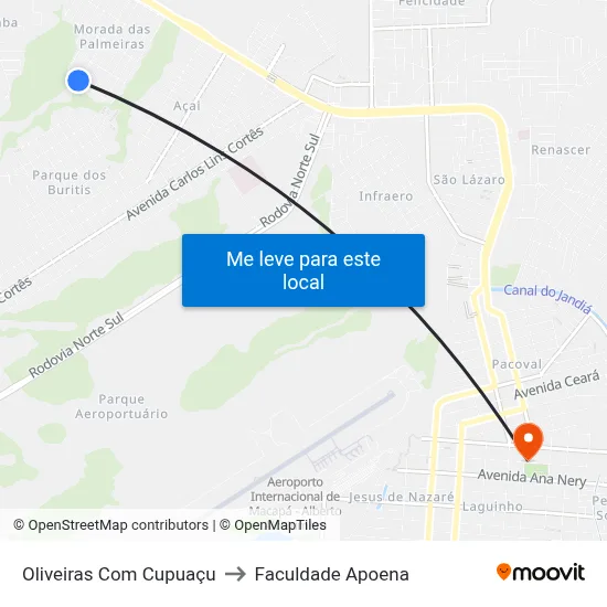 Oliveiras Com Cupuaçu to Faculdade Apoena map