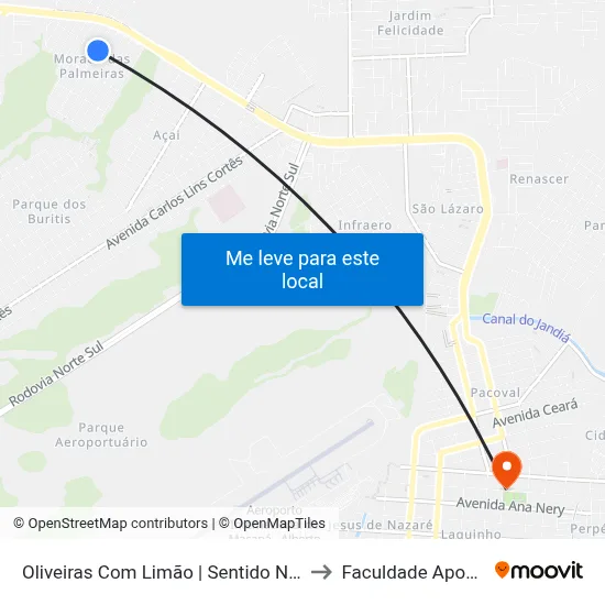 Oliveiras Com Limão | Sentido Norte to Faculdade Apoena map