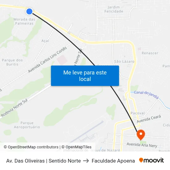 Av. Das Oliveiras | Sentido Norte to Faculdade Apoena map