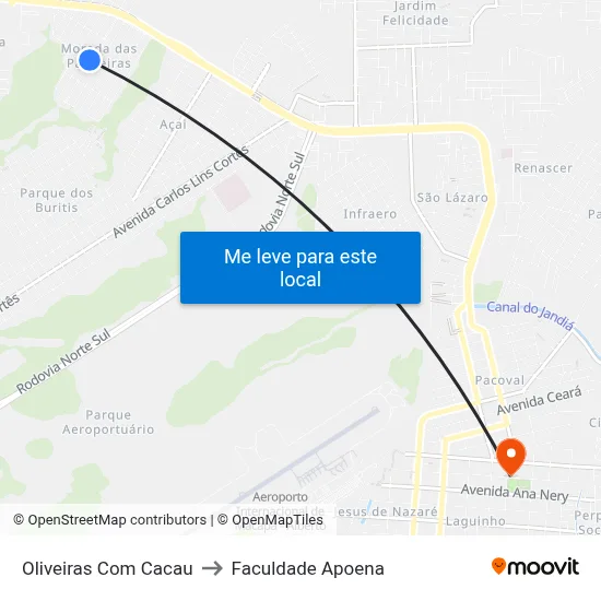 Oliveiras Com Cacau to Faculdade Apoena map