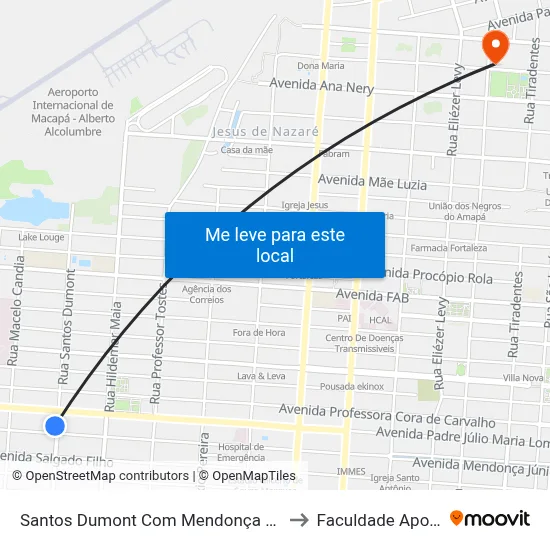 Santos Dumont Com Mendonça Júnior to Faculdade Apoena map