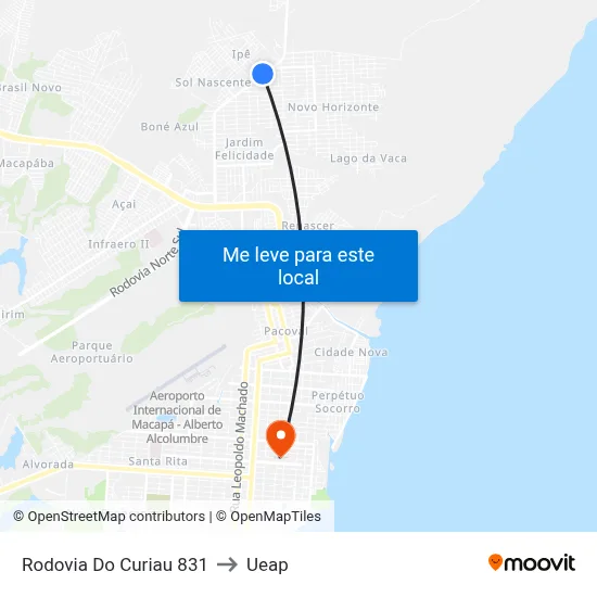 Rodovia Do Curiau 831 to Ueap map