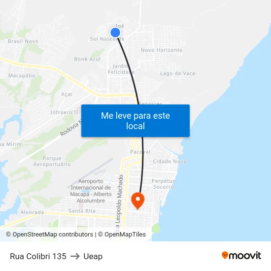 Rua Colibri 135 to Ueap map