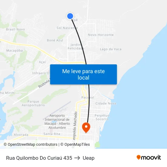 Rua Quilombo Do Curiaú 435 to Ueap map