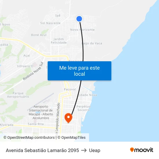 Avenida Sebastião Lamarão 2095 to Ueap map