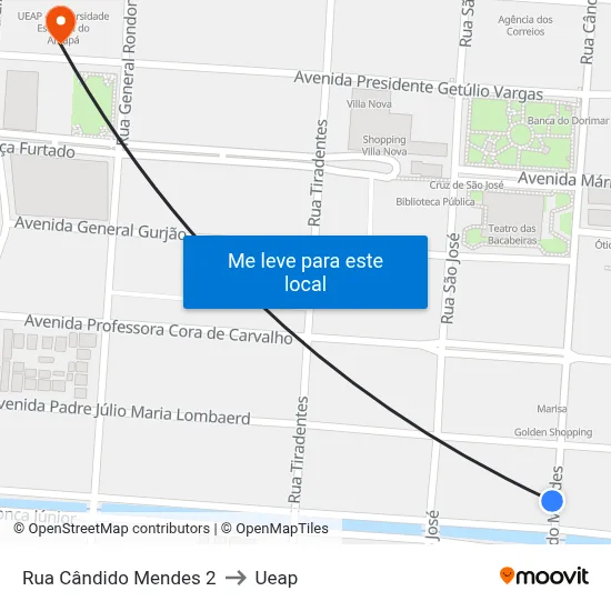 Rua Cândido Mendes 2 to Ueap map