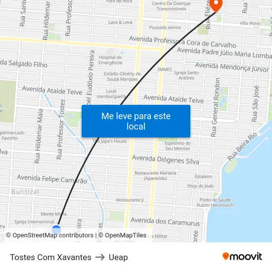 Tostes Com Xavantes to Ueap map