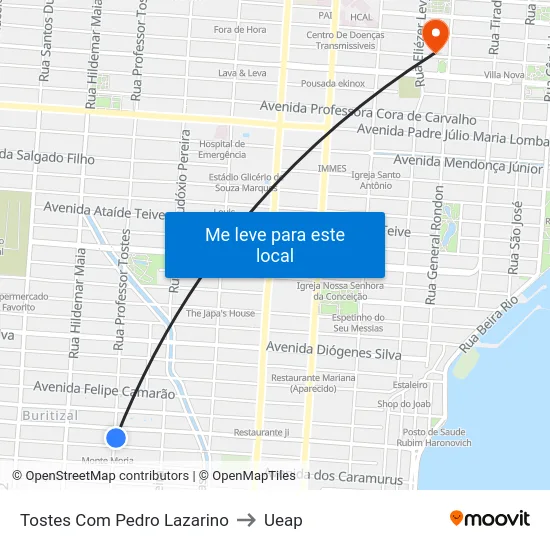 Tostes Com Pedro Lazarino to Ueap map