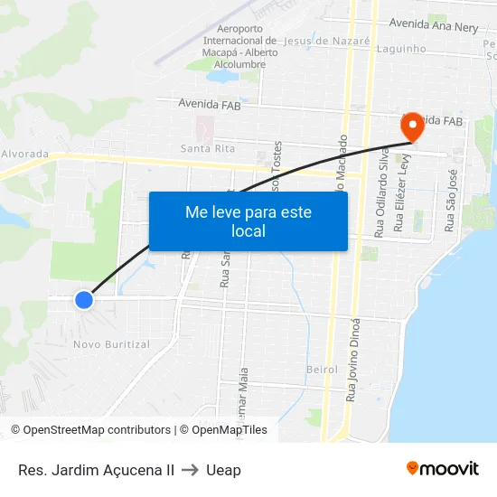 Res. Jardim Açucena II to Ueap map