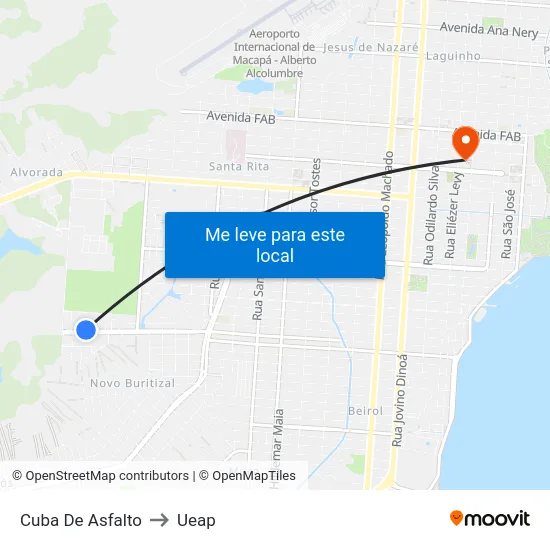 Cuba De Asfalto to Ueap map