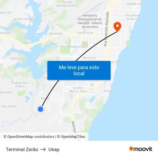 Terminal Zerão to Ueap map