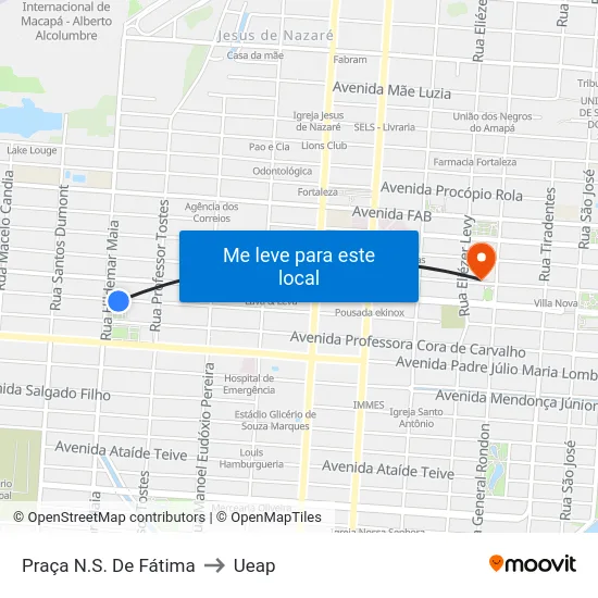 Praça N.S. De Fátima to Ueap map