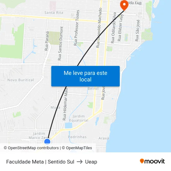 Faculdade Meta | Sentido Sul to Ueap map