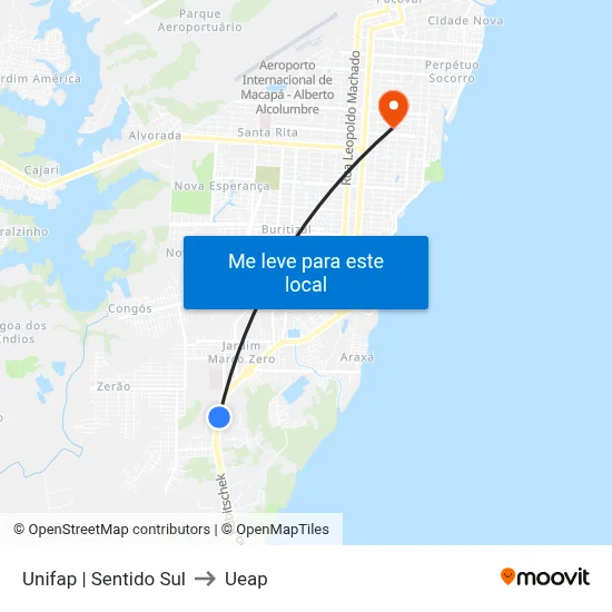 Unifap | Sentido Sul to Ueap map