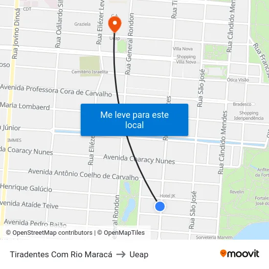 Tiradentes Com Rio Maracá to Ueap map