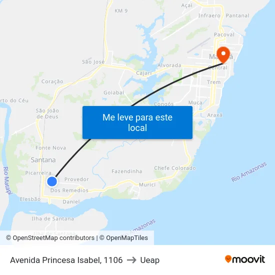 Avenida Princesa Isabel, 1106 to Ueap map