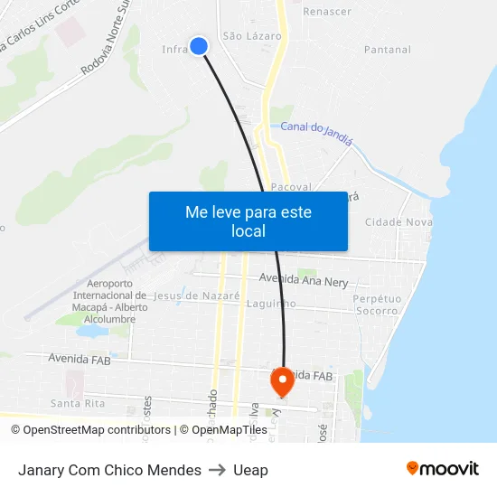 Janary Com Chico Mendes to Ueap map