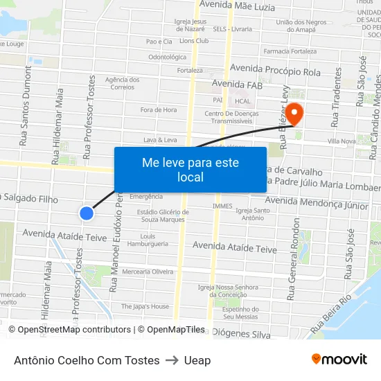 Antônio Coelho Com Tostes to Ueap map