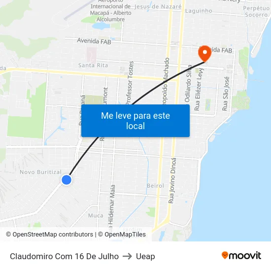 Claudomiro Com 16 De Julho to Ueap map