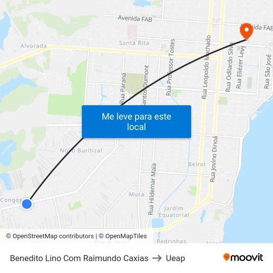 Benedito Lino Com Raimundo Caxias to Ueap map