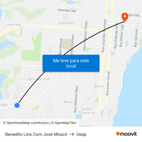 Benedito Lino Com José Moacir to Ueap map