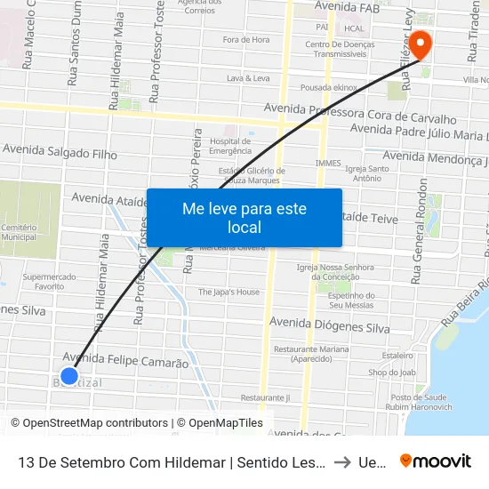 13 De Setembro Com Hildemar | Sentido Leste to Ueap map