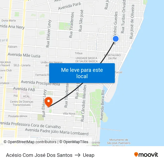 Acésio Com José Dos Santos to Ueap map