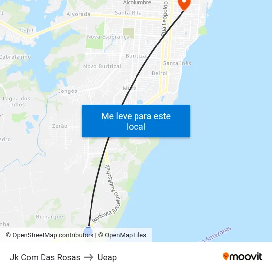 Jk Com Das Rosas to Ueap map