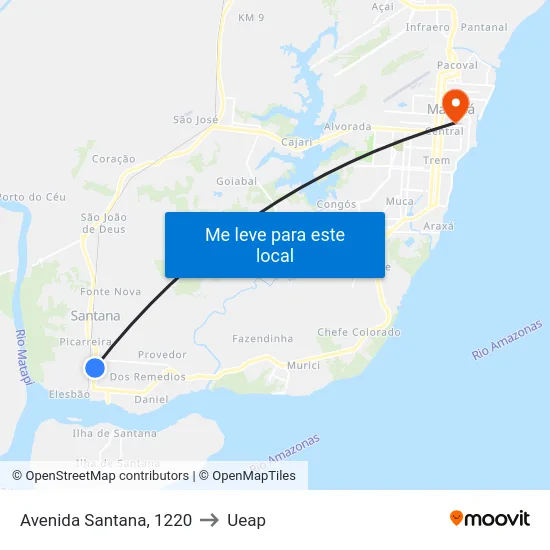 Avenida Santana, 1220 to Ueap map