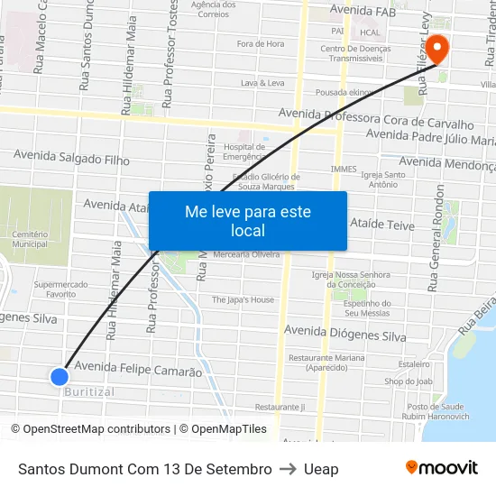 Santos Dumont Com 13 De Setembro to Ueap map