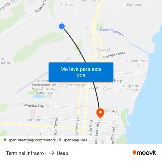 Terminal Infraero I to Ueap map