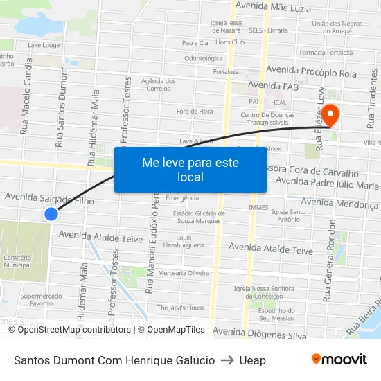 Santos Dumont Com Henrique Galúcio to Ueap map