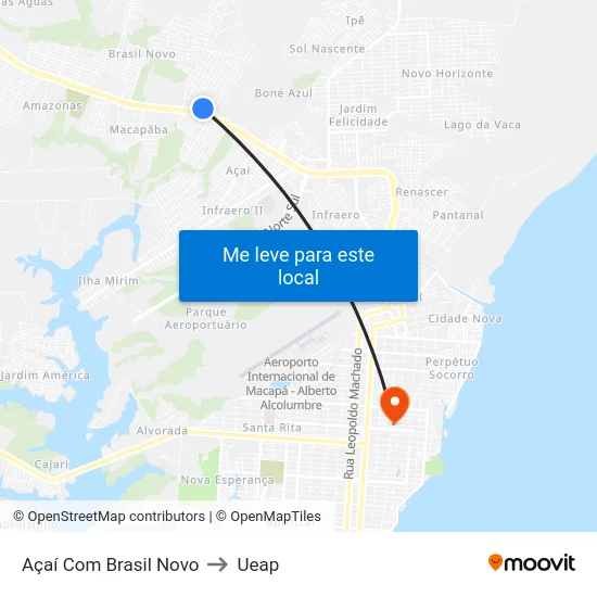 Açaí Com Brasil Novo to Ueap map