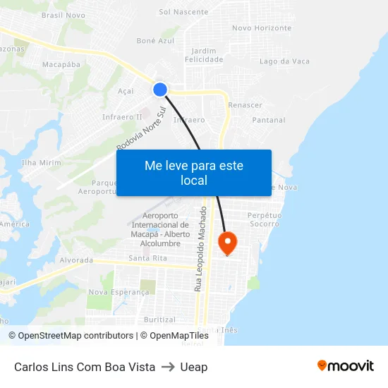 Carlos Lins Com Boa Vista to Ueap map