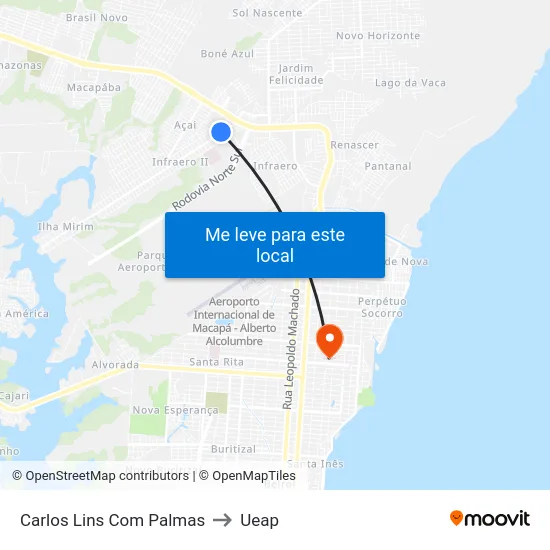 Carlos Lins Com Palmas to Ueap map