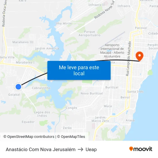Anastácio Com Nova Jerusalém to Ueap map