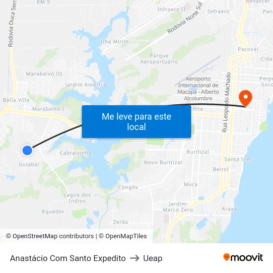 Anastácio Com Santo Expedito to Ueap map