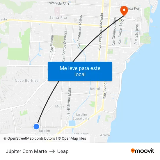 Júpiter Com Marte to Ueap map