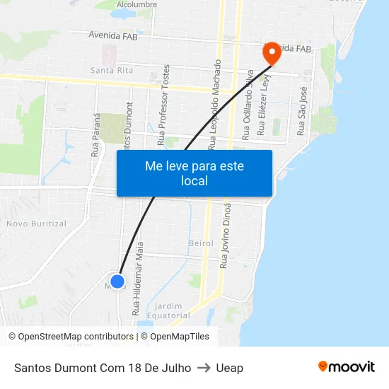 Santos Dumont Com 18 De Julho to Ueap map