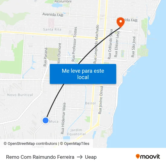 Remo Com Raimundo Ferreira to Ueap map
