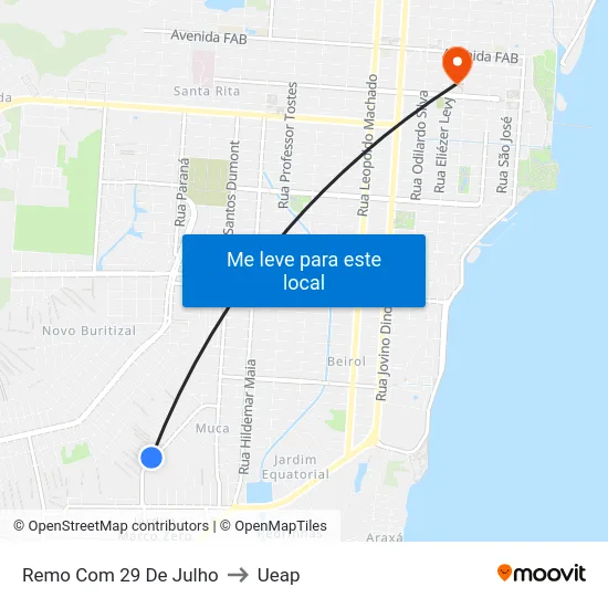 Remo Com 29 De Julho to Ueap map