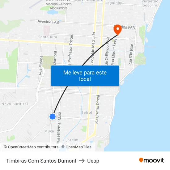 Timbiras Com Santos Dumont to Ueap map