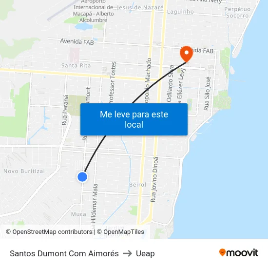 Santos Dumont Com Aimorés to Ueap map