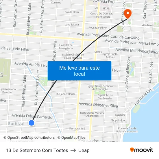 13 De Setembro Com Tostes to Ueap map